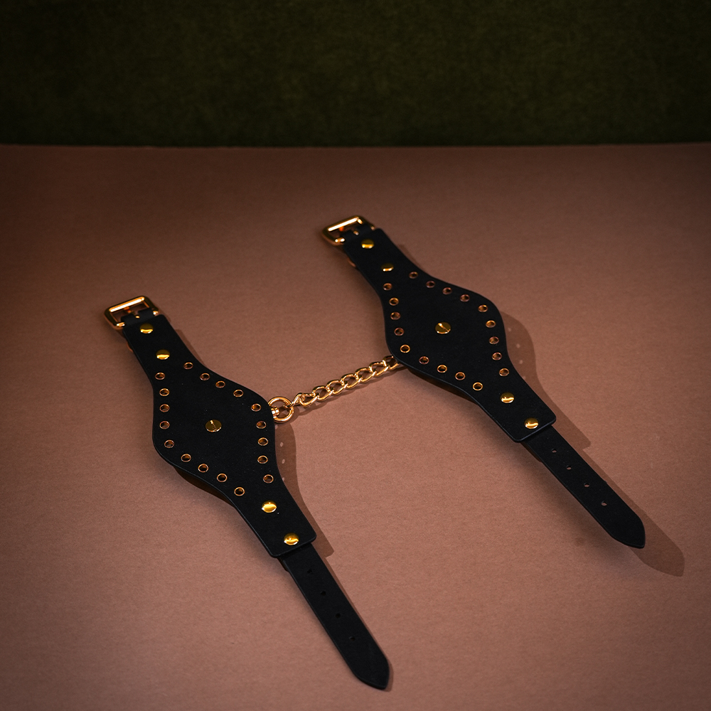 black leather bdsm handcuffs restraints 2